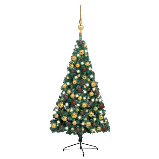 Vidaxl Medio Árbol De Navidad Con Luces Y Bolas Verde 150 Cm_0