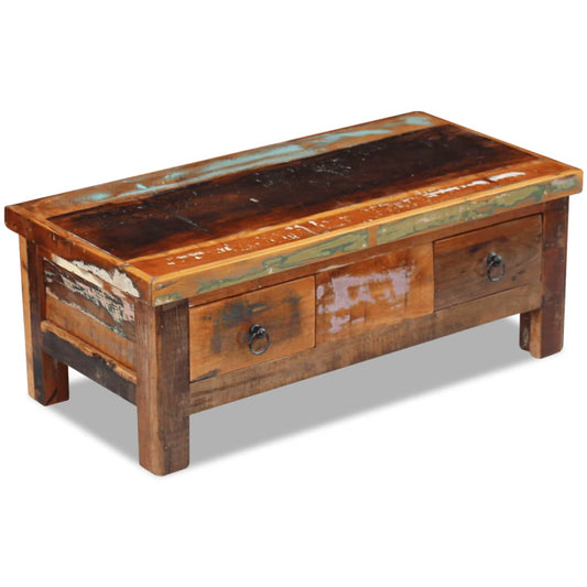 Mesa De Centro Con Cajones Madera Maciza Reciclada 90x45x35 Cm_0
