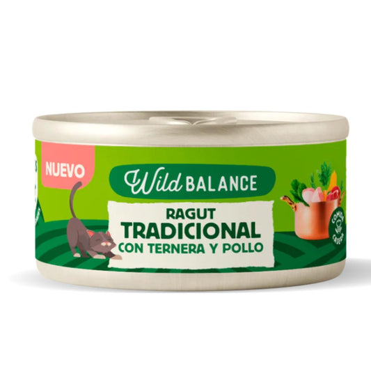 Lata completa Ragut Tradicional de Ternera y Pollo para Gatos Wild Balance 80 g