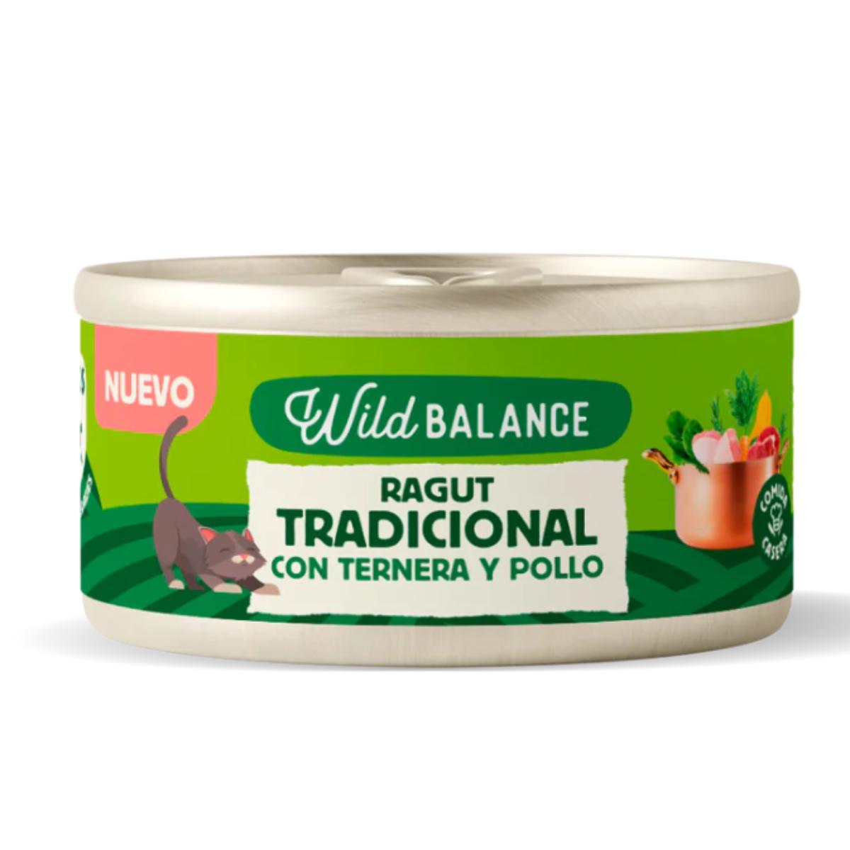 Lata completa Ragut Tradicional de Ternera y Pollo para Gatos Wild Balance 80 g