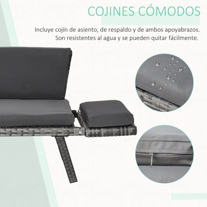 Outsunny Sofá De Ratán 2 Plazas Convertible Cama Con Cojines Acolchados Gris_5