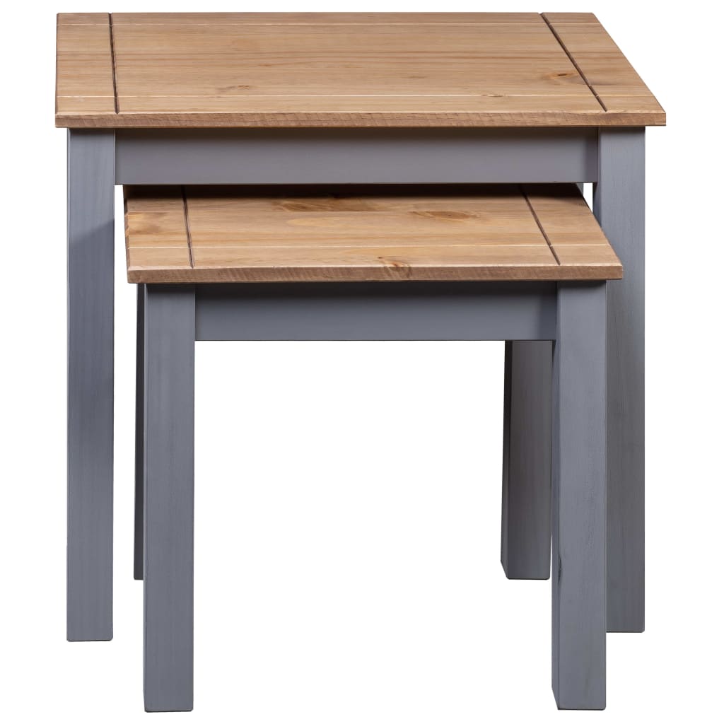 Mesas Apilables 2 Uds Madera Maciza De Pino Panama Range Gris_2