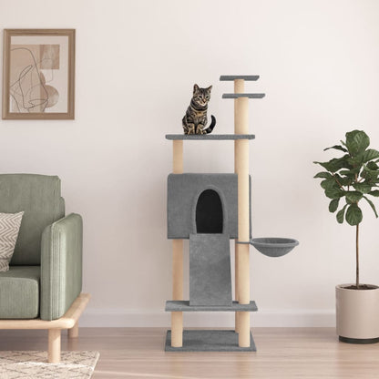 Rascador Para Gatos Con Postes De Sisal Gris Claro 153 Cm_1