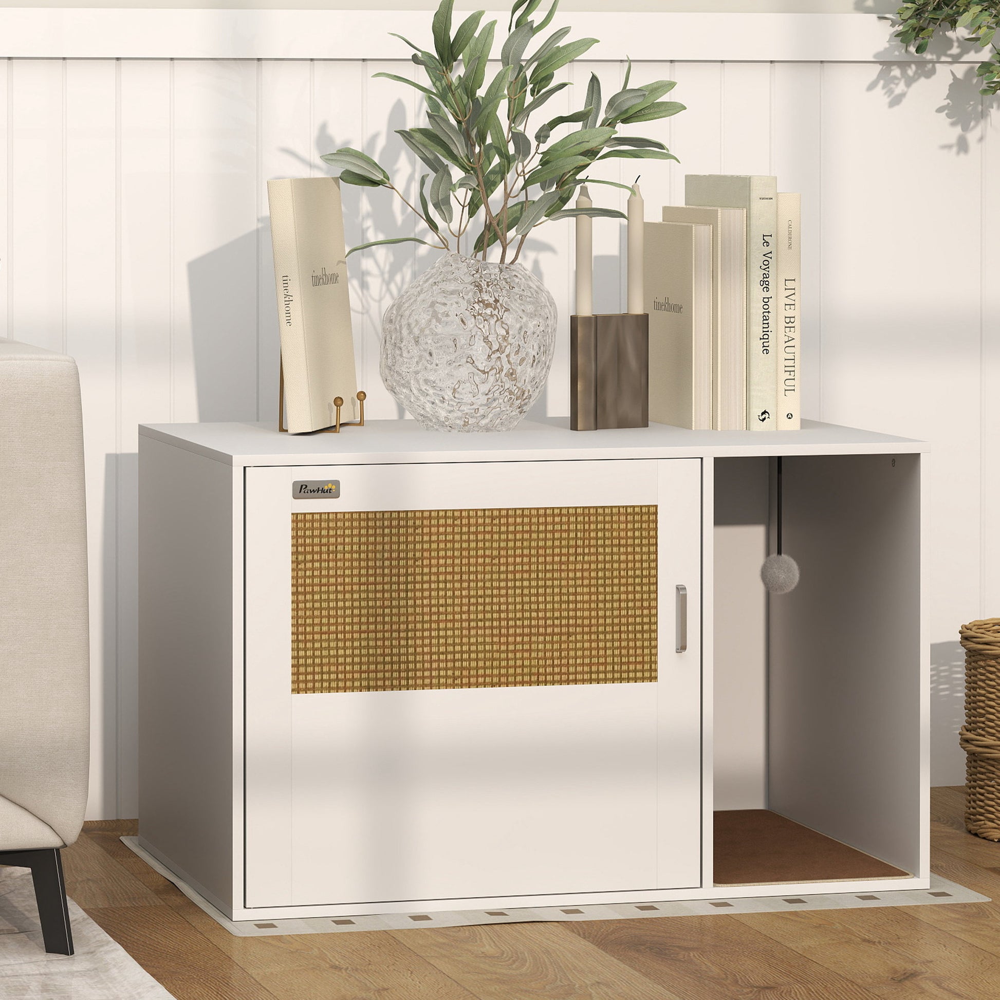 Pawhut Mueble Arenero Para Gatos Con Almohadilla Para Rascar 80x50x50 Cm Blanco_1