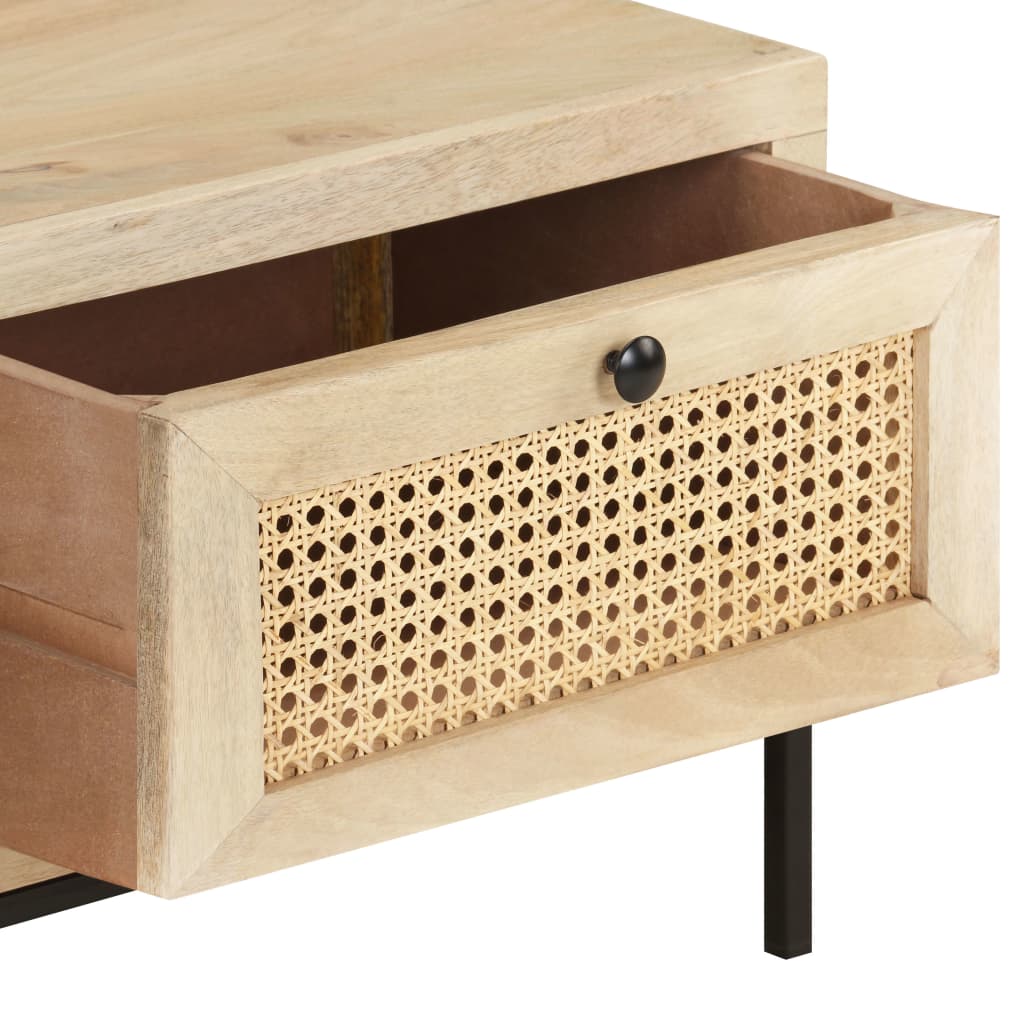 Mesa De Centro Madera Maciza Mango Y Caña Natural 90x50x37 Cm_4