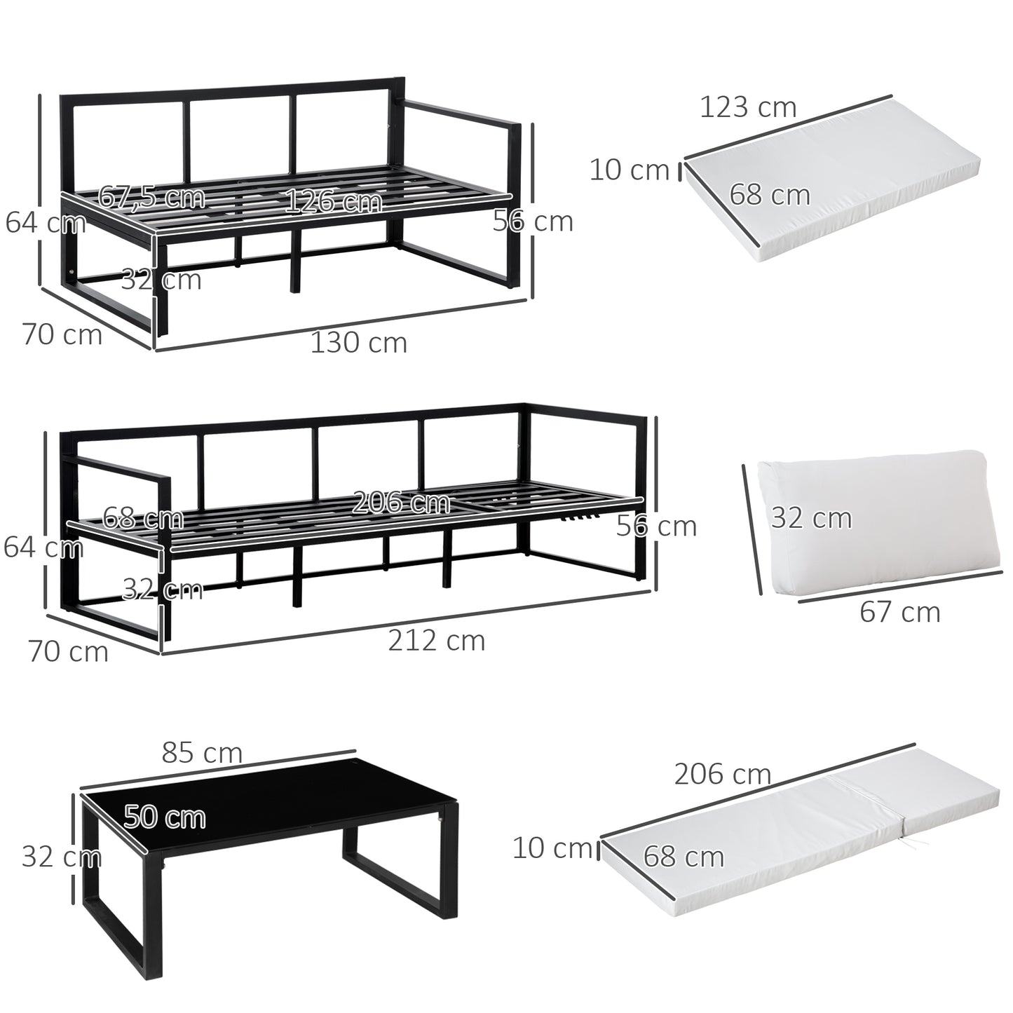 Outsunny Conjunto De Muebles De Jardín Con Mesa Sofá Doble Y Sofá De 3 Plazas_2