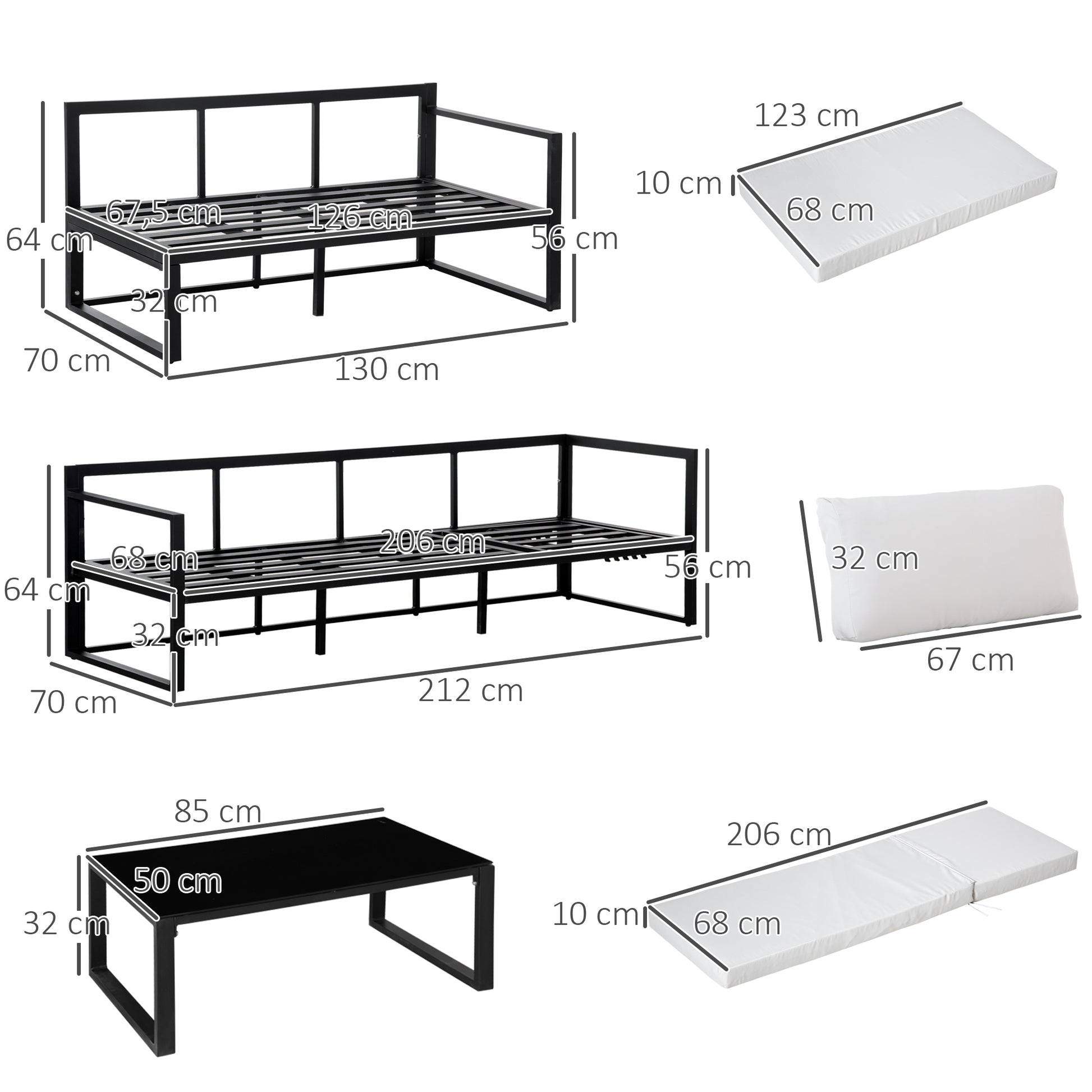 Outsunny Conjunto De Muebles De Jardín Con Mesa Sofá Doble Y Sofá De 3 Plazas_2
