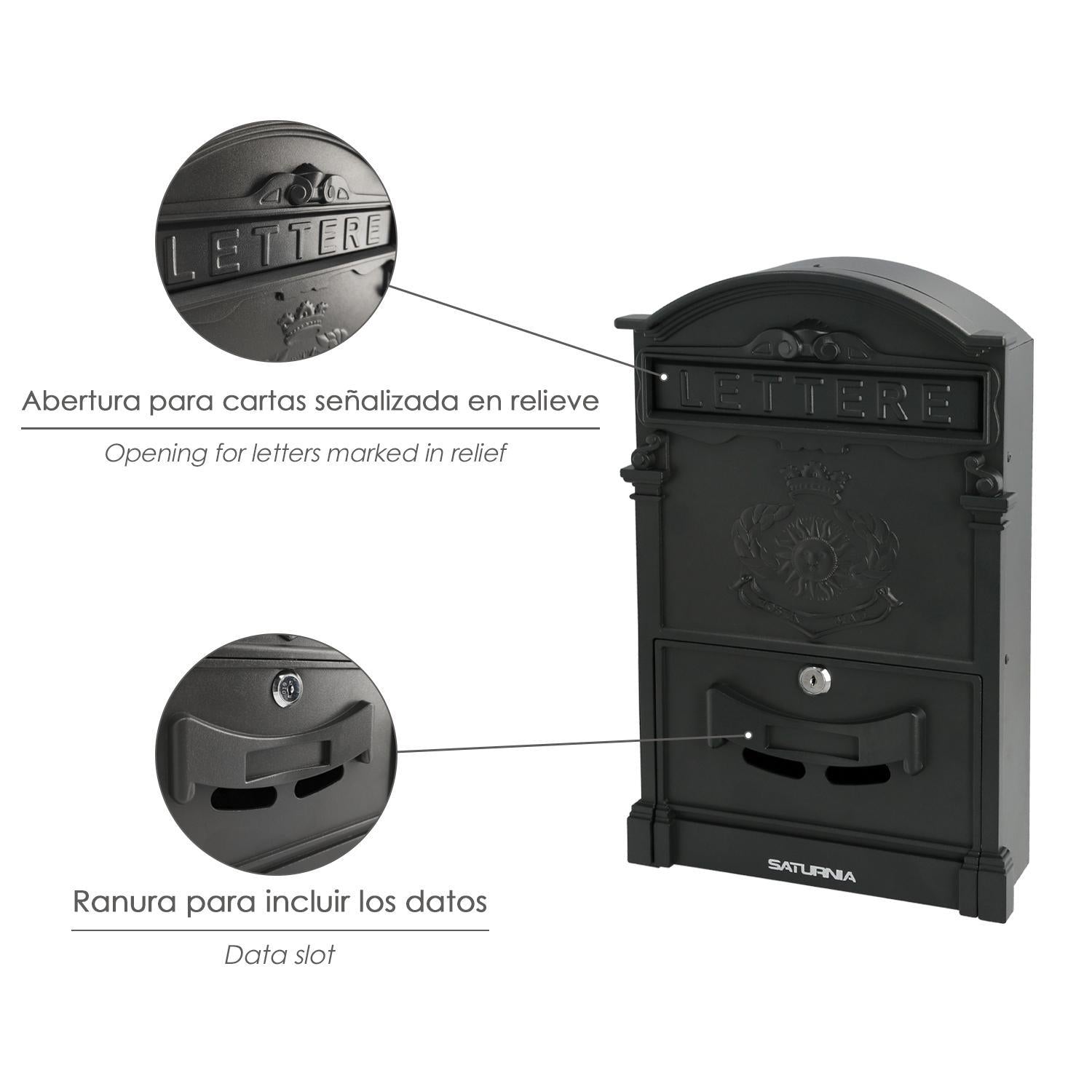 Buzon Jardín Aluminio Fundido Palace Gris Antracita 255 X 410 X 90 Mm.