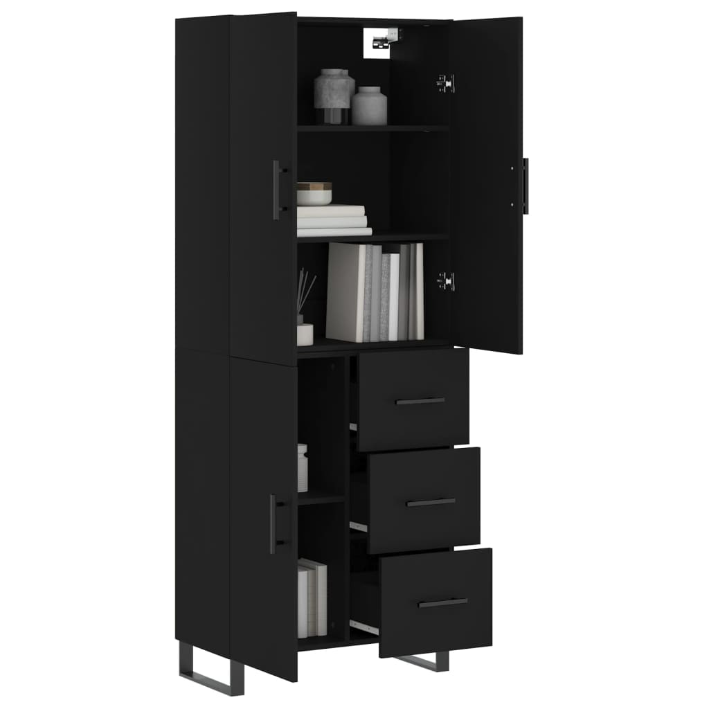 Aparador Alto Madera Contrachapada Negro 69,5x34x180 Cm_2