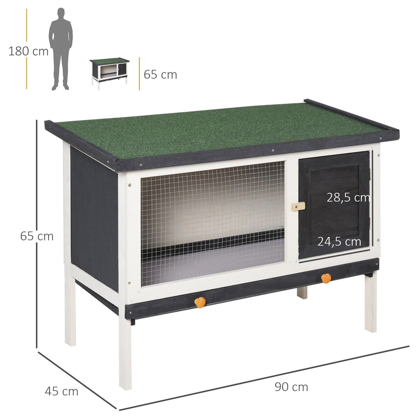 Pawhut Conejera De Madera Con Techo Asfáltico Abatible Y Bandejas 90x45x65 Cm_2