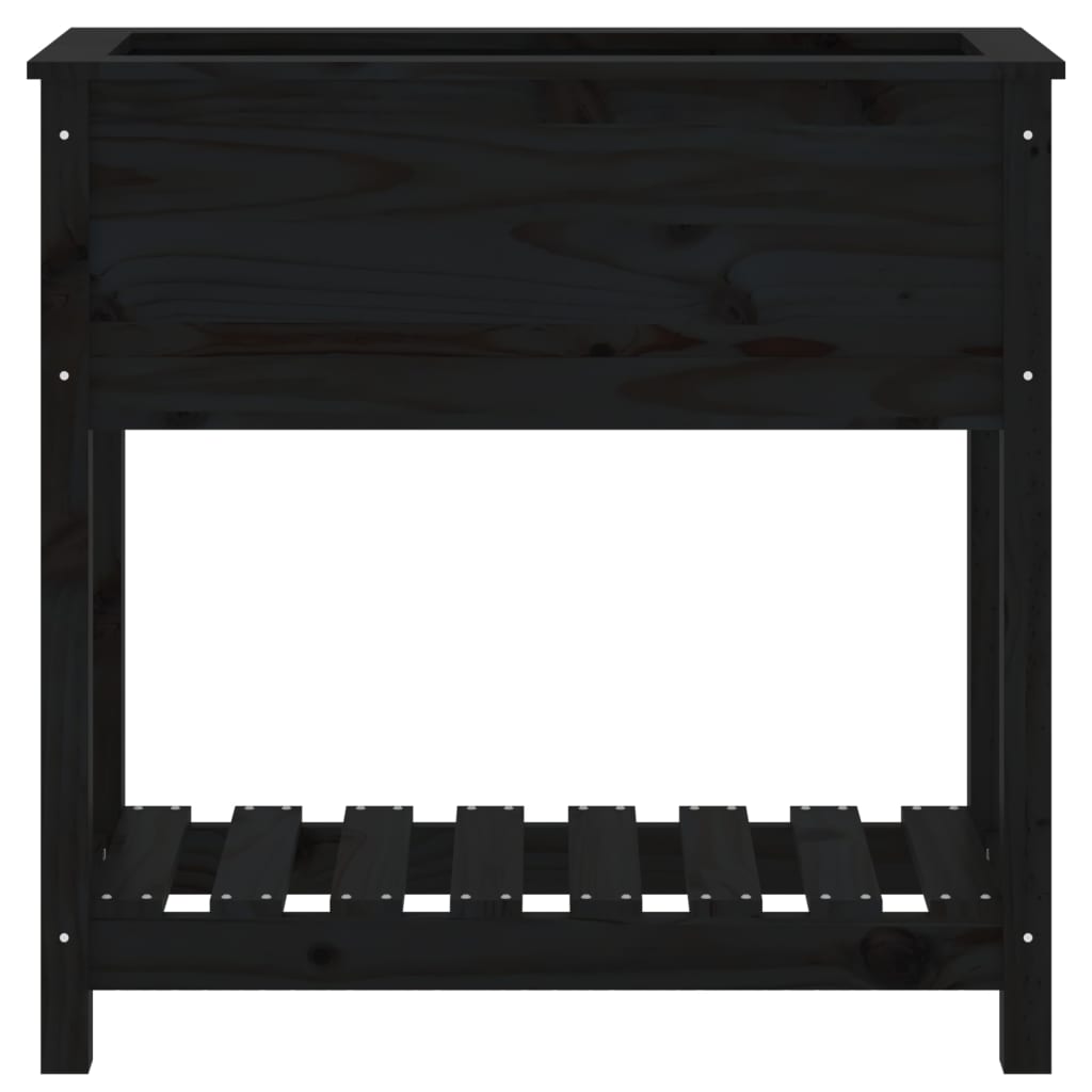 Jardinera Con Estante Madera Maciza Pino Negro 82,5x34,5x81 Cm_4