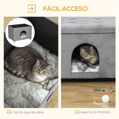 Pawhut Casa Para Gatos 2 En 1 Taburete Con Tapa Extraíble Cojín 60x45x44,5 Cm_4
