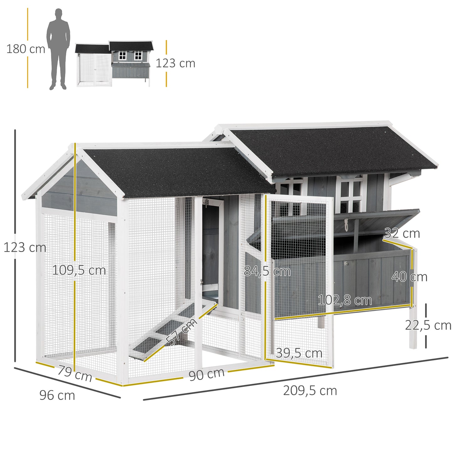 Pawhut Gallinero De Madera De Exterior Con Corral Nido Y Bandeja 209,5x96x123 Cm_2