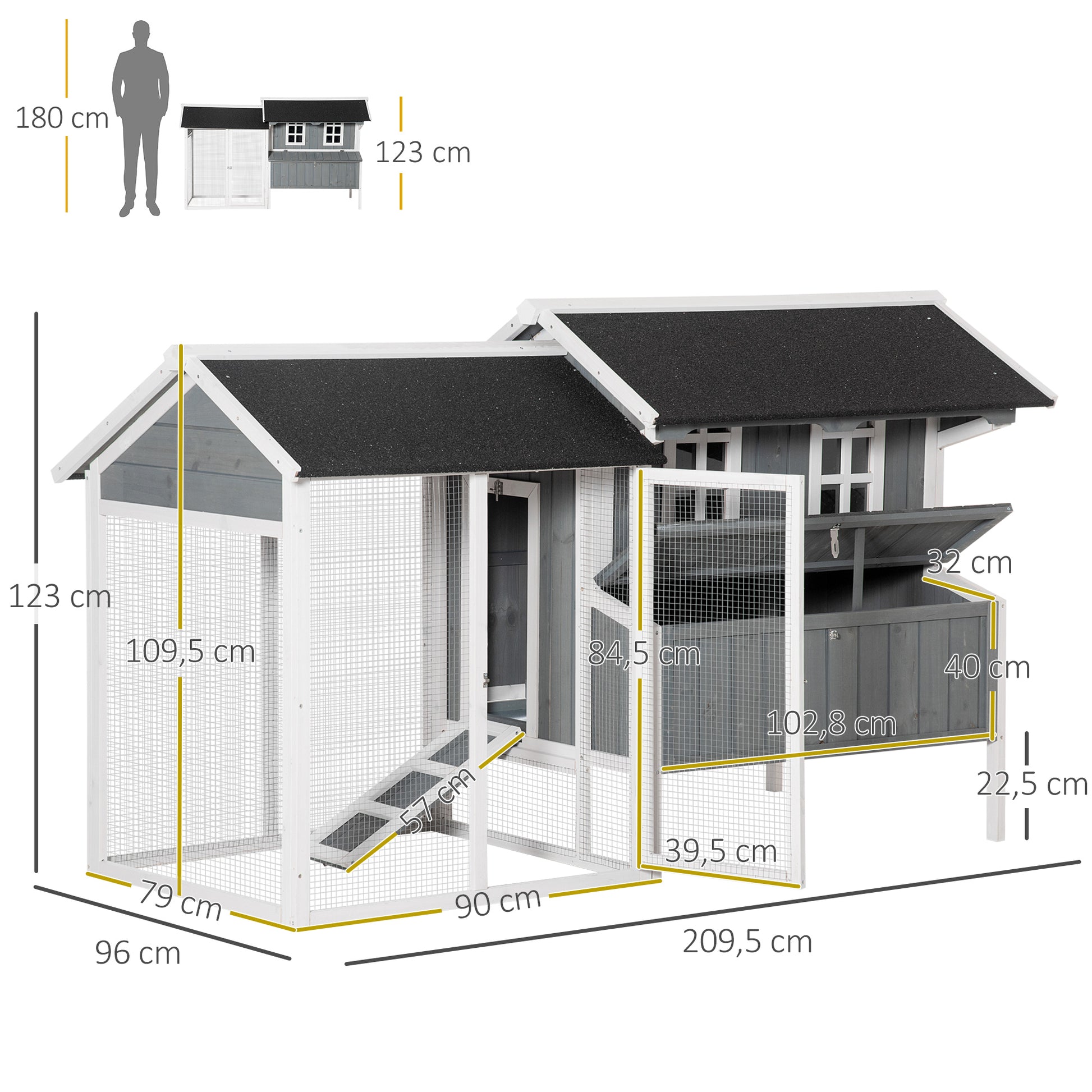 Pawhut Gallinero De Madera De Exterior Con Corral Nido Y Bandeja 209,5x96x123 Cm_2