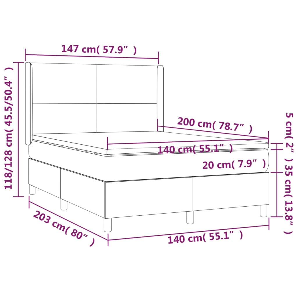 Cama Box Spring Colchón Y Luces Led Tela Gris Claro 140x200 Cm / Vetonek_5