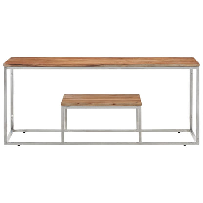 Mesa De Centro Acero Inoxidable Y Madera Maciza Acacia Plateado_0