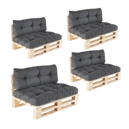 Pack 4 Sofás Para Palets + 4 Cojín De Asiento 80x120x16 Cm + 4 Cojín Respaldo 42x120x16 Cm, Olefin Color Gris, Repelente Al Agua_0