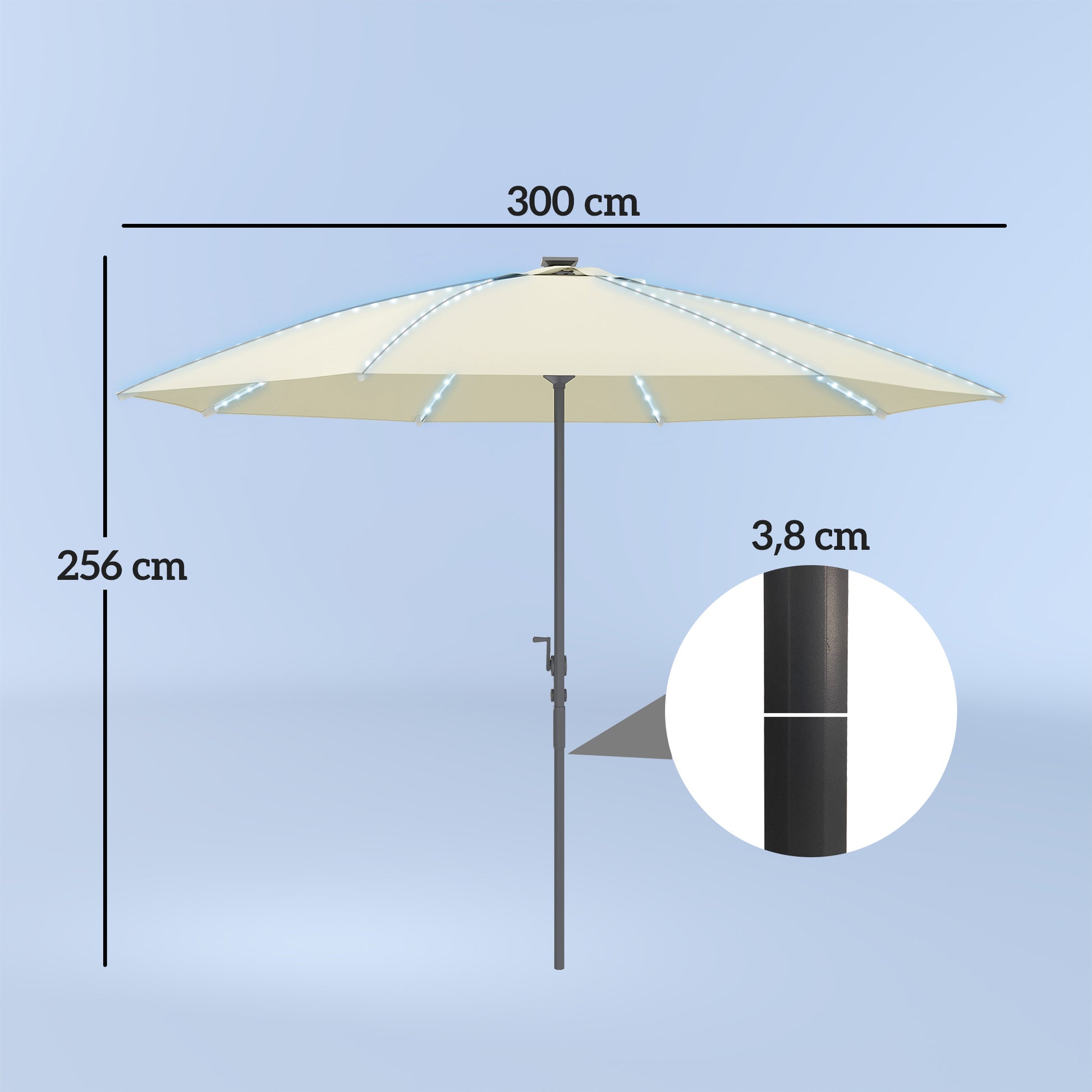 Outsunny Sombrilla Terraza Exterior Con Luces Led Ø300x256 Cm Con Manivela Crema_2