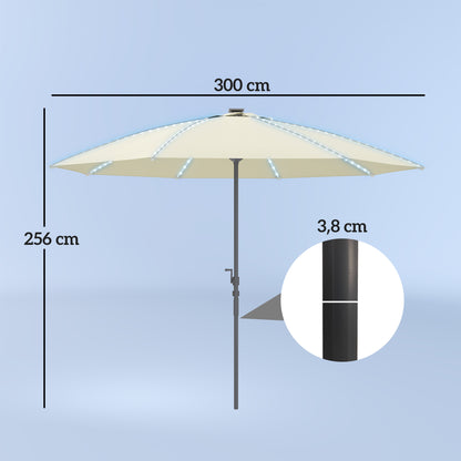 Outsunny Sombrilla Terraza Exterior Con Luces Led Ø300x256 Cm Con Manivela Crema_2