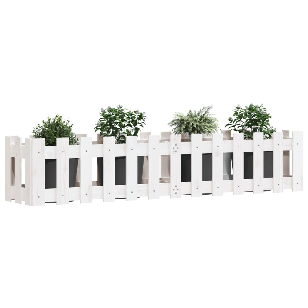 Arriate Elevado Jardín Con Valla Madera Pino Blanco 150x30x30cm_2