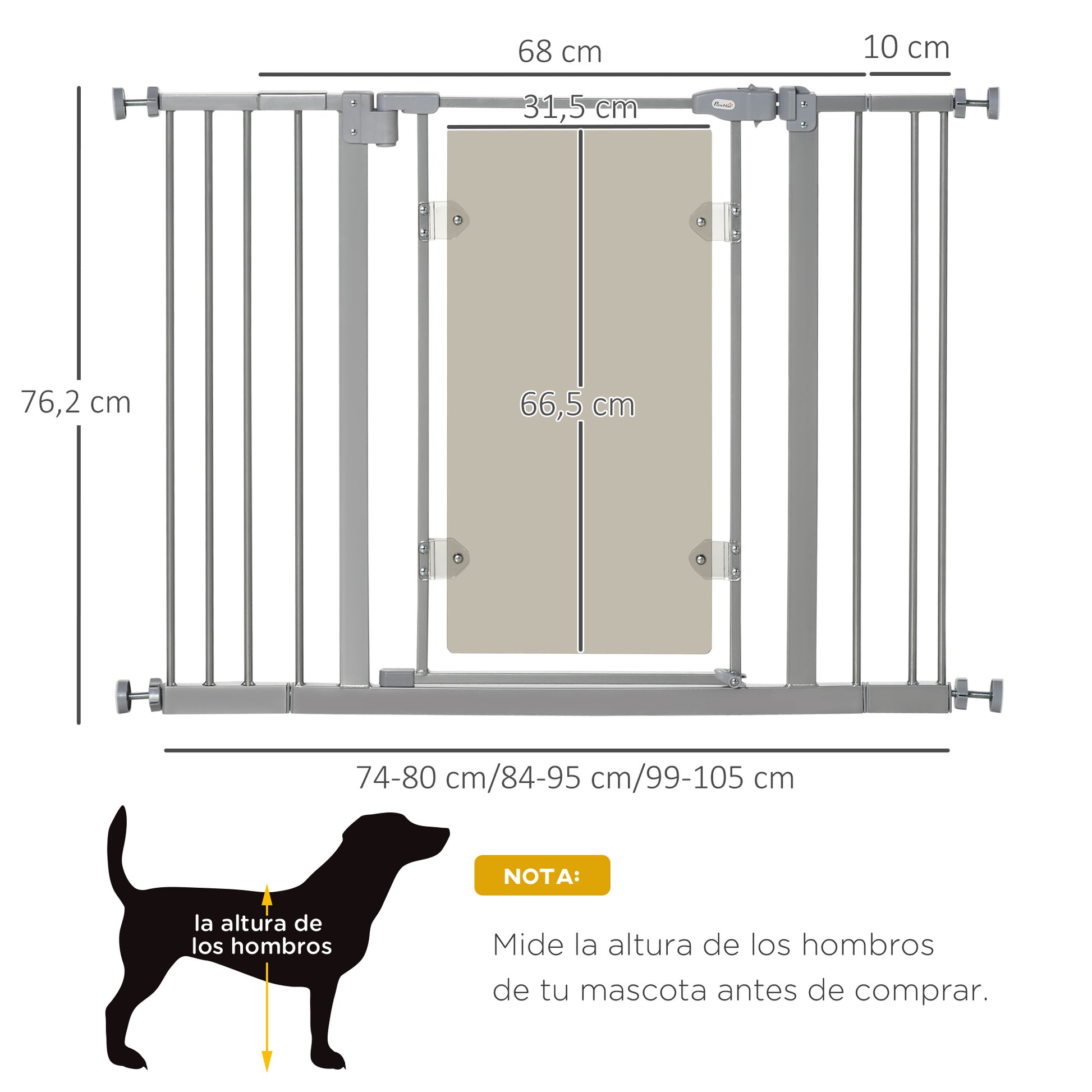 Pawhut Barrera Seguridad De Perros Escaleras Puertas 74-105 Cm Con 2 Extensiones_2