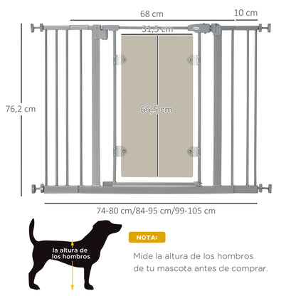 Pawhut Barrera Seguridad De Perros Escaleras Puertas 74-105 Cm Con 2 Extensiones_2