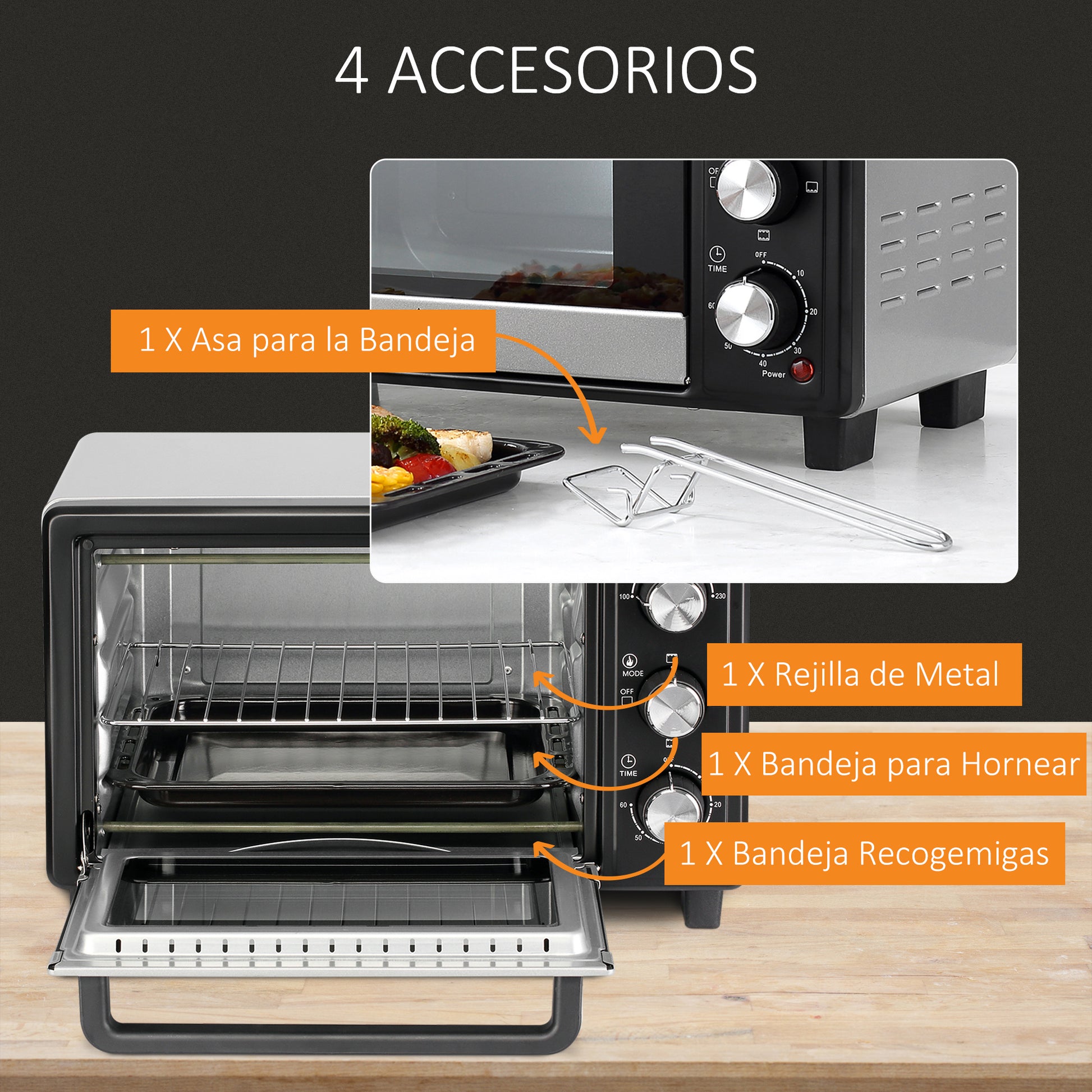 Homcom Horno Eléctrico De Sobremesa 16l 1400w Con 3 Modos De Calor Y Termostato_3