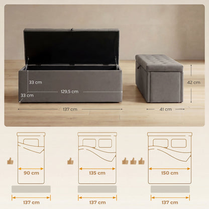 Homcom Puff Almacenaje Banco Almacenaje 141l 137x41x42 Cm Carga 240 Kg Gris_2