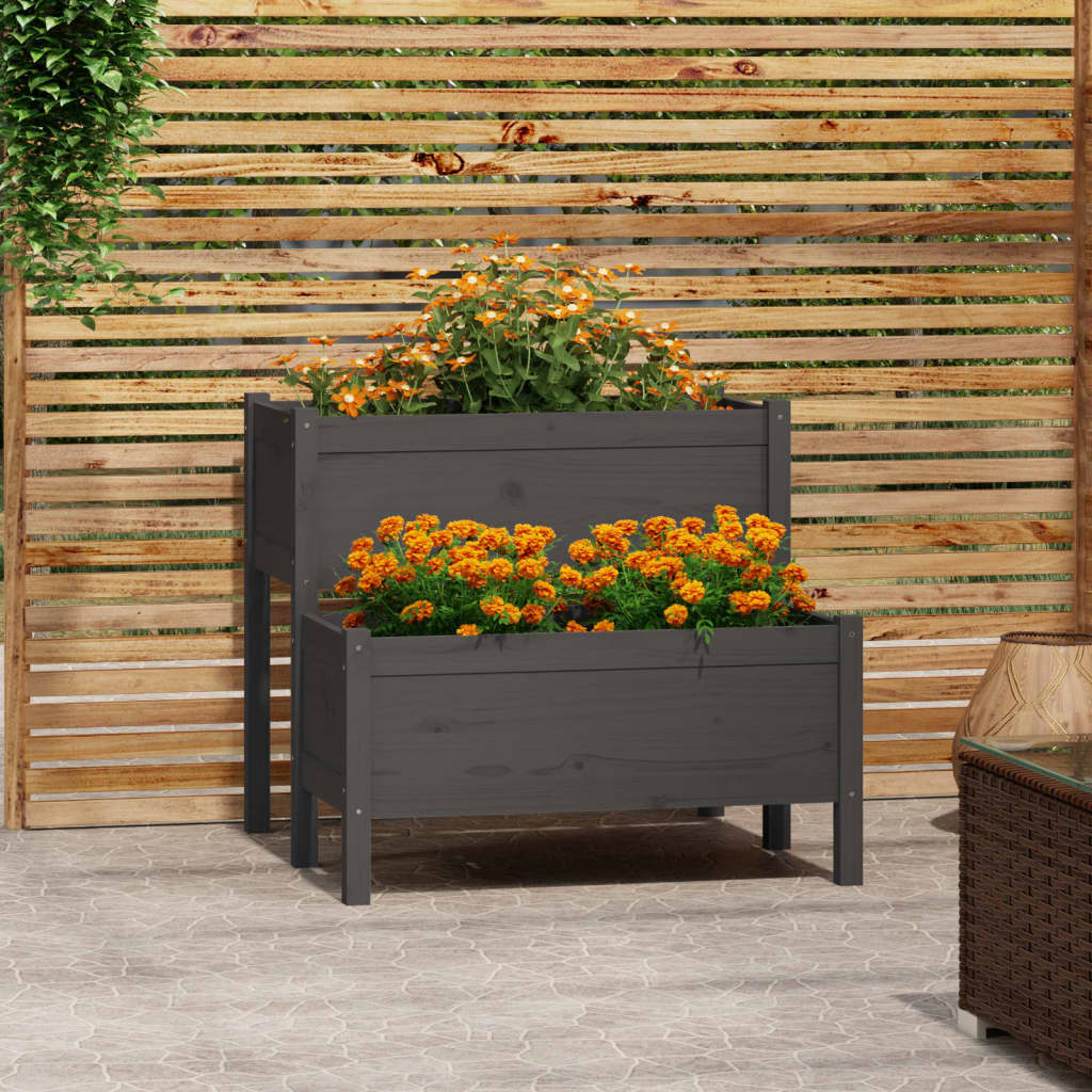 Jardinera De Madera Maciza De Pino Gris 84,5x84x75 Cm_1