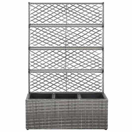 Enrejado Y Arriate 3 Macetas Ratán Sintético Gris 83x30x130 Cm_0