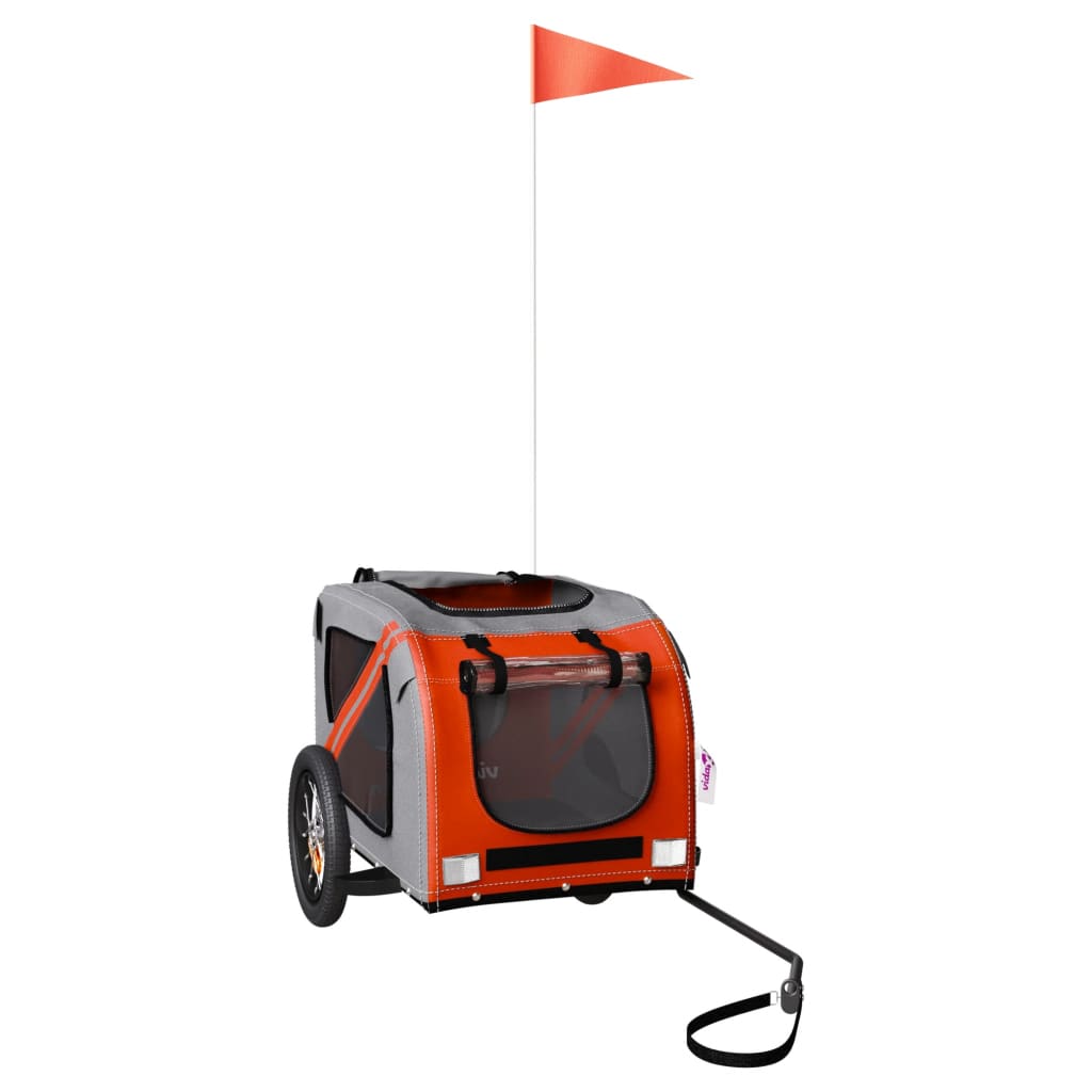 Remolque De Bicicleta Mascotas Hierro Tela Oxford Naranja Gris_2