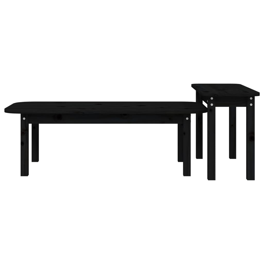 Juego De Mesas De Centro 2 Piezas Madera Maciza De Pino Negro_4