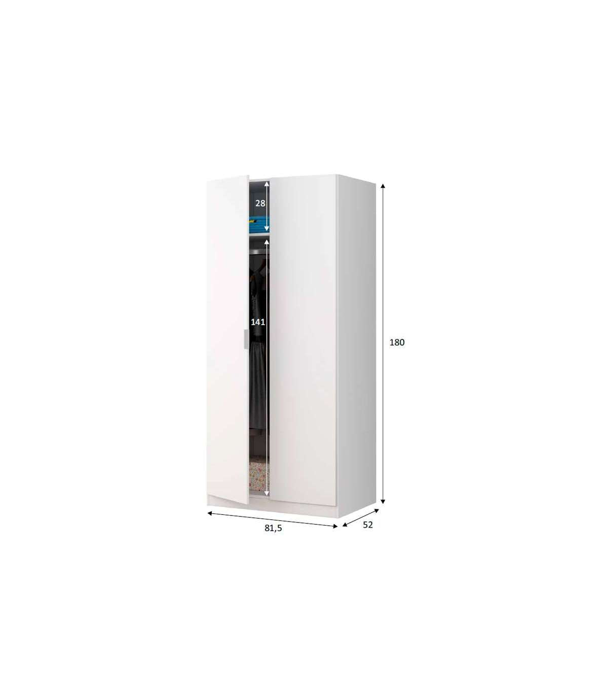 Armario Ropero Herro 2 Puertas Acabado Blanco 180 Cm(alto)81 Cm(ancho)52 Cm(largo)_2