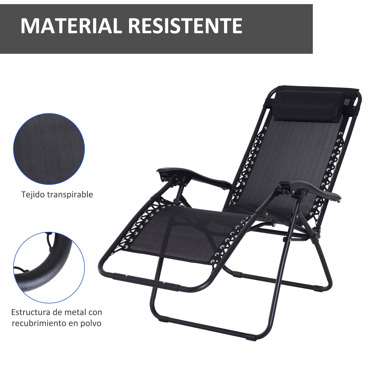 Outsunny Tumbona Plegable De Jardín Respaldo Ajustable Marco De Acero Negro_5
