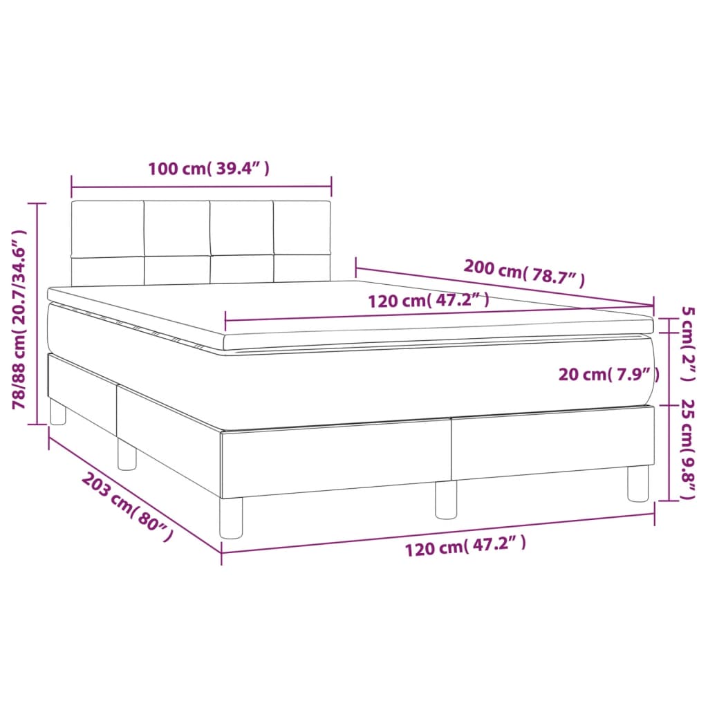 Cama Box Spring Con Colchón Y Led Tela Marrón Oscuro 120x200 Cm / Vetonek_2