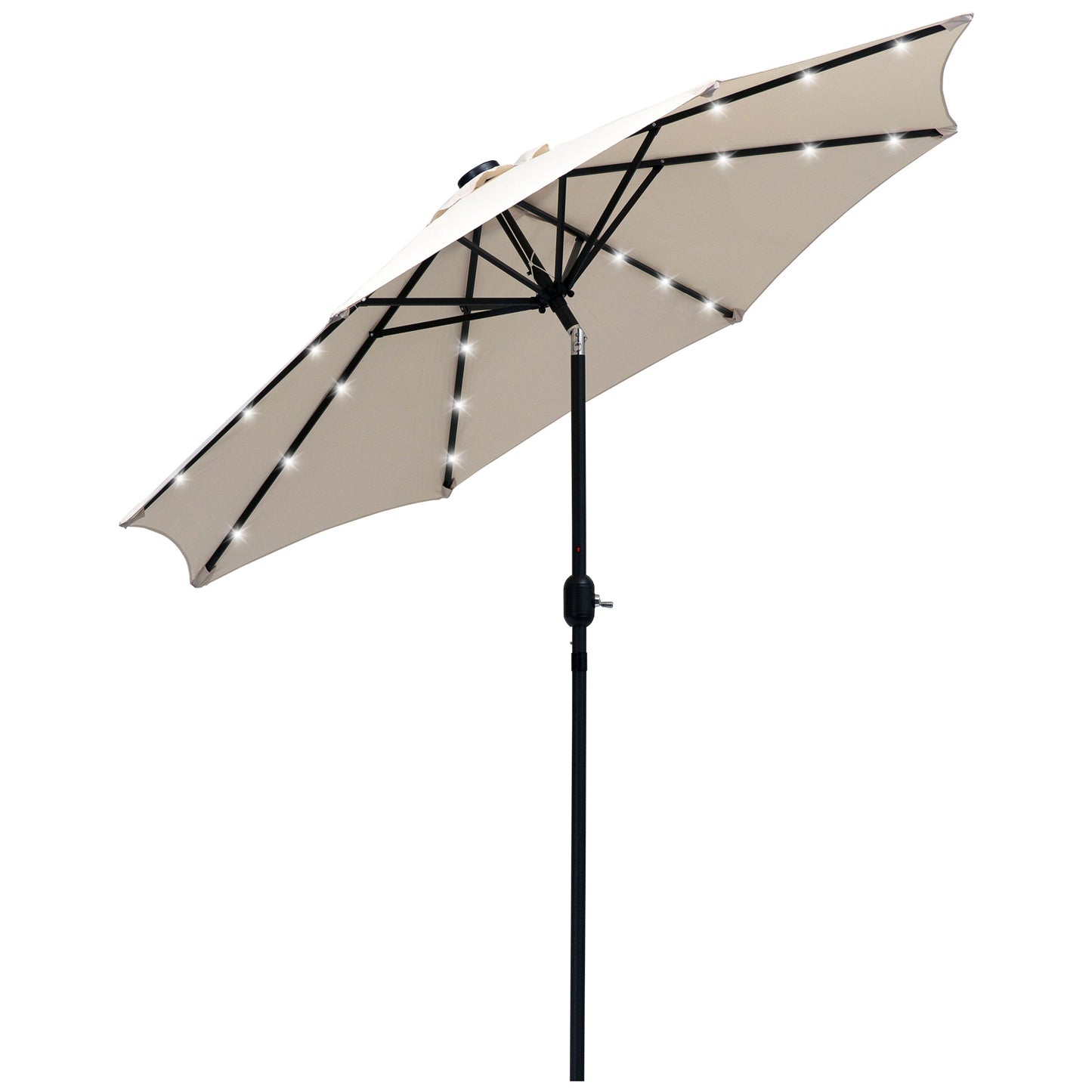 Outsunny Sombrilla De Jardín Ø268x238 Cm Con 24 Luces Led Solar Crema_0