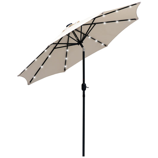Outsunny Sombrilla De Jardín Ø268x238 Cm Con 24 Luces Led Solar Crema_0