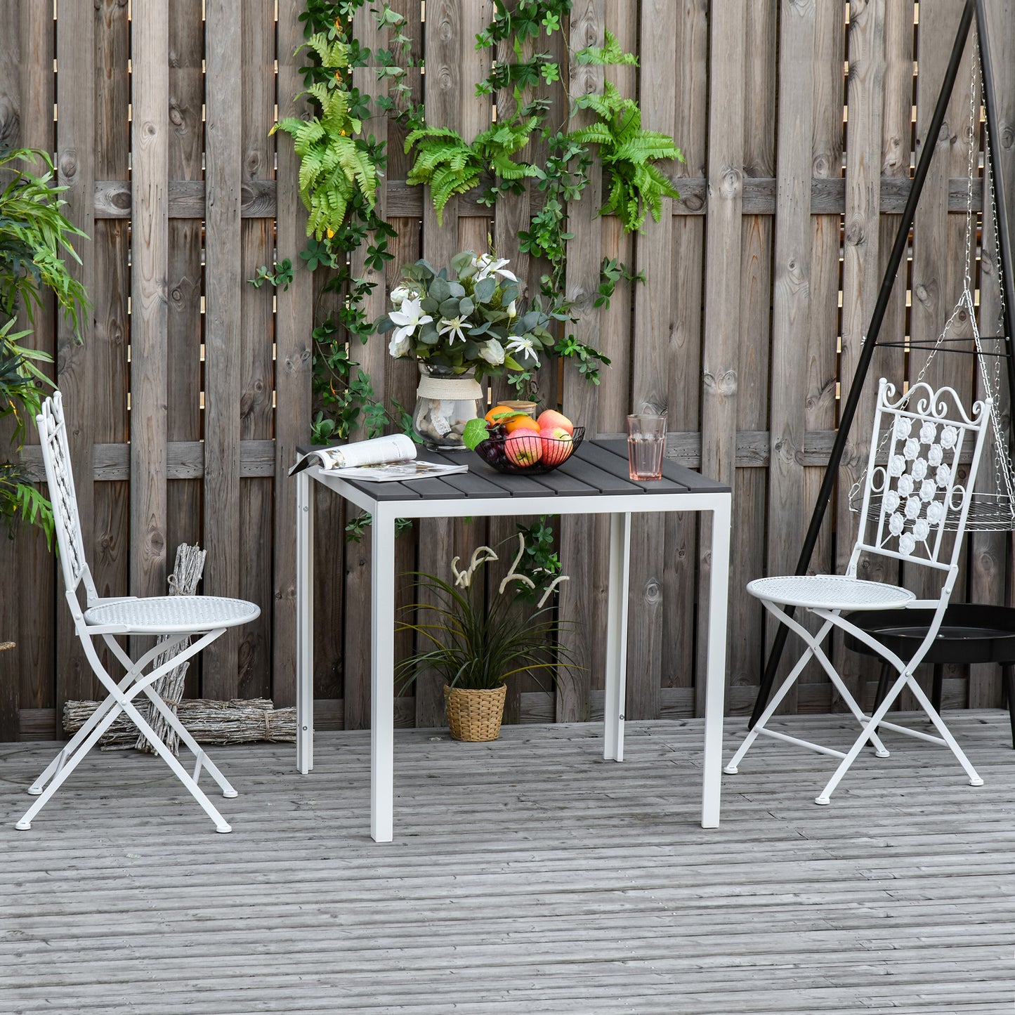 Outsunny Mesa De Jardín Cuadrada Marco Metal Para Exteriores Carga Máx. 50 Kg_1