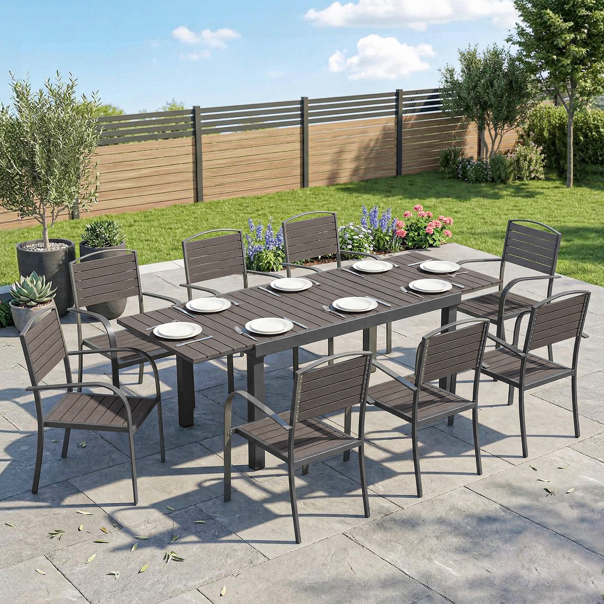 Outsunny Conjunto De Mesa Y Sillas Jardín De 9 Piezas_1