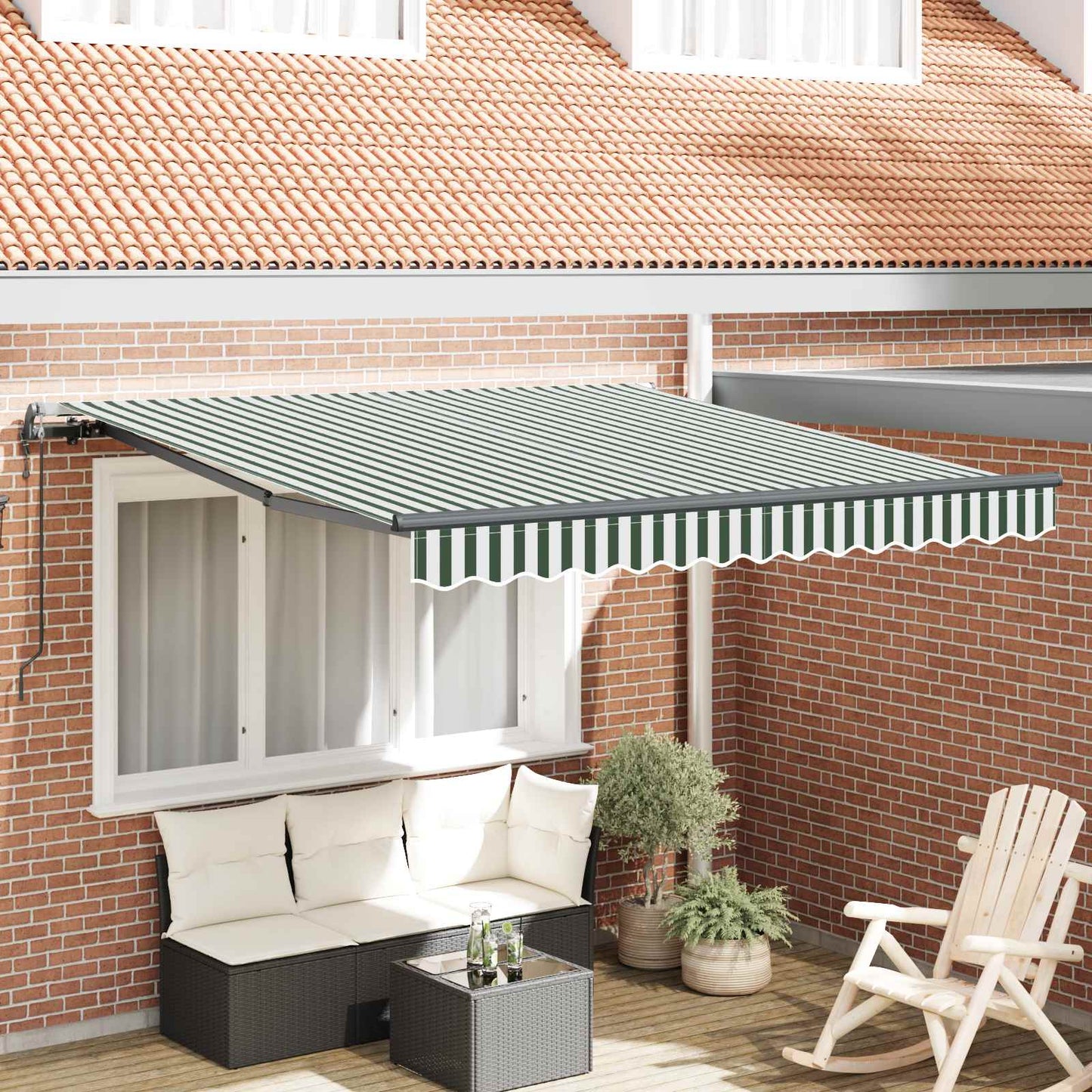 Toldo Retráctil Verde Y Blanco 300 X 250 Cm Tela Y Aluminio_1