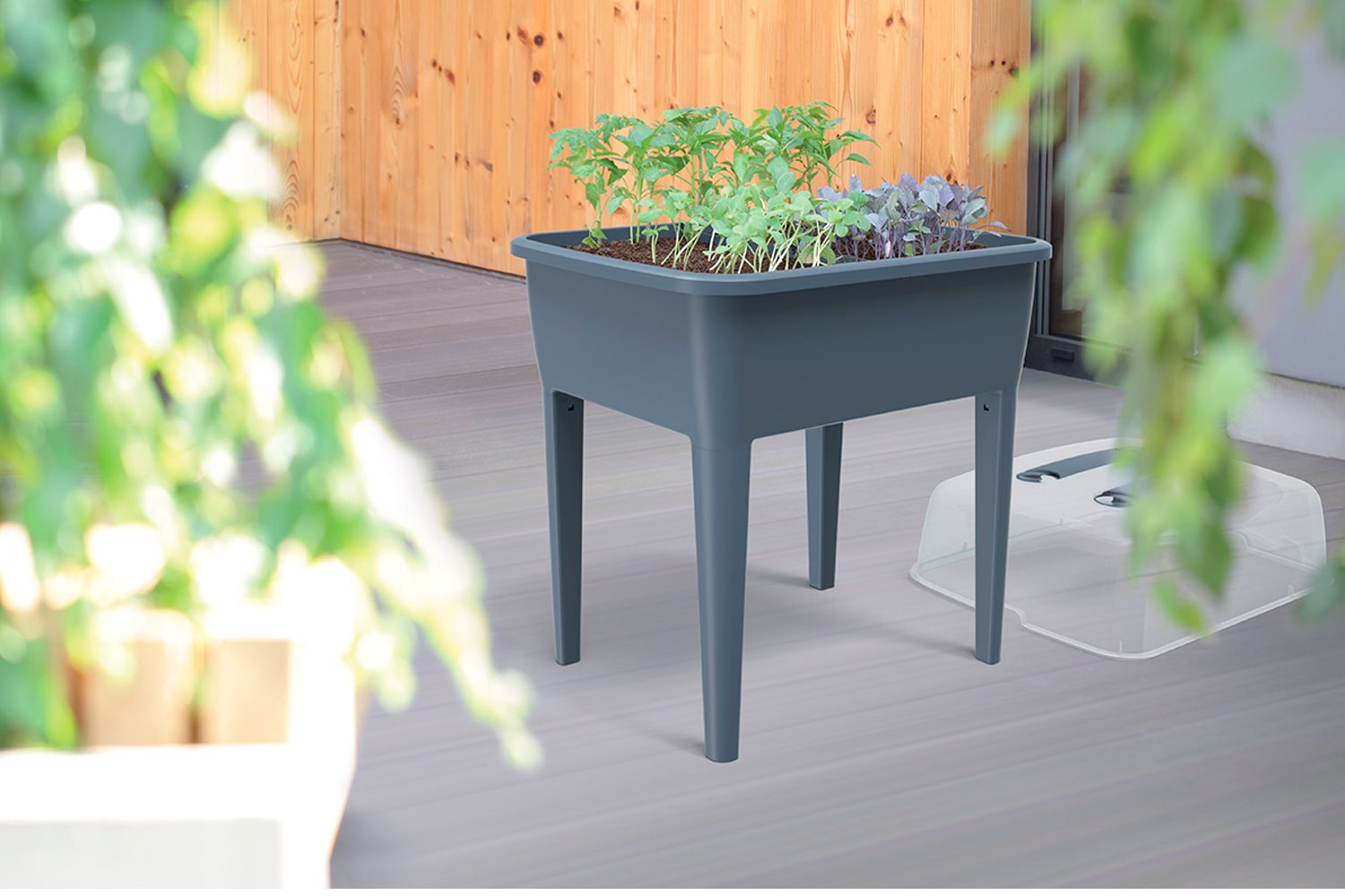 Jardinera Alta 83 L, Con Tapa De Policarbonato, Para Proteger Tus Plantas, Prosperplast Respana Planter Set De Plástico En Color Antracita, 96,3 alto