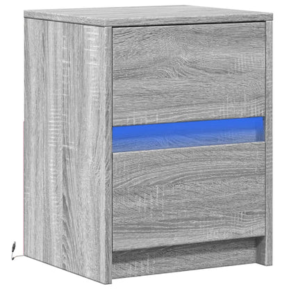 Mesita De Noche Con Luces Led Madera De Ingeniería Gris Sonoma_1