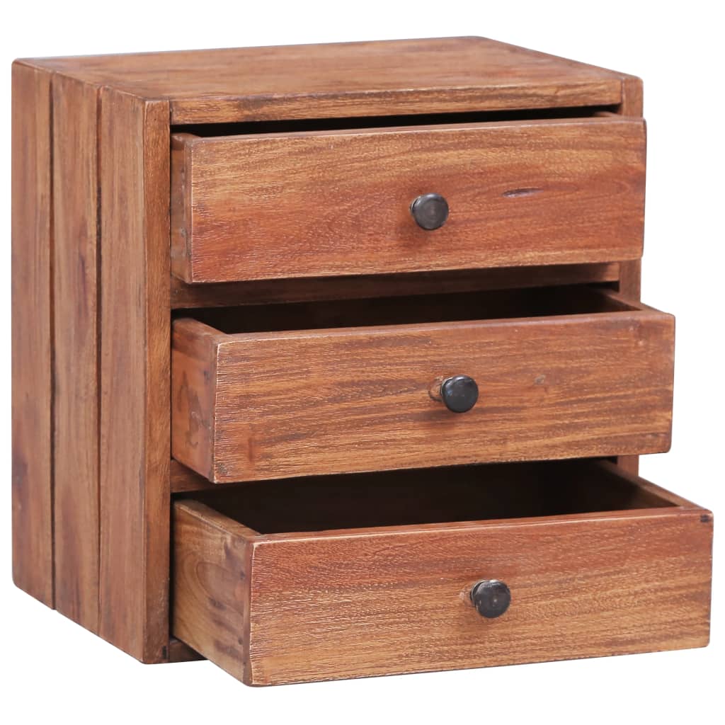 Mesita De Noche Con 3 Cajones Madera Maciza Caoba 35x25x35 Cm_1
