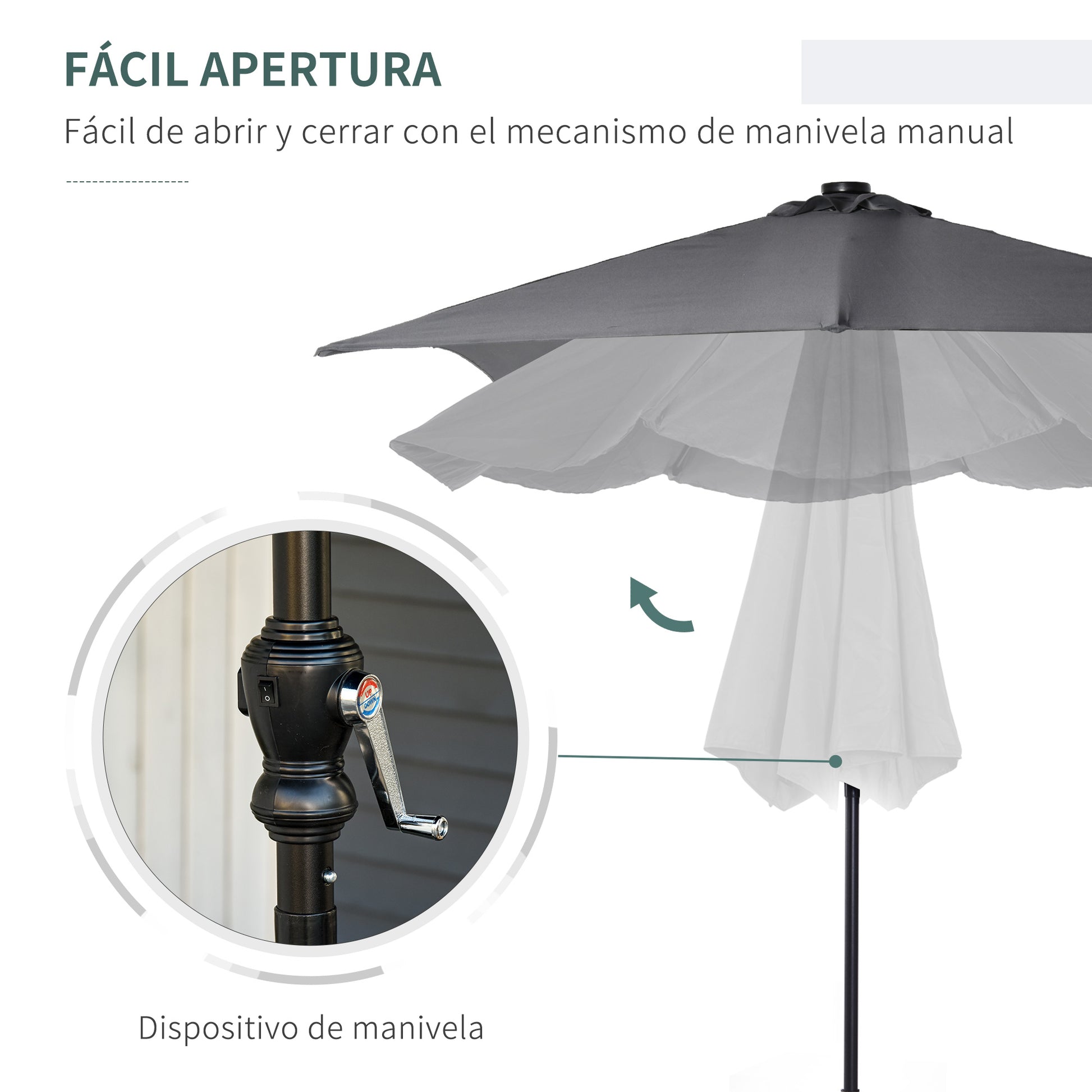Outsunny Sombrilla De Jardín 268x205x248 Cm Con Techo Inclinable Luces Led Gris_4