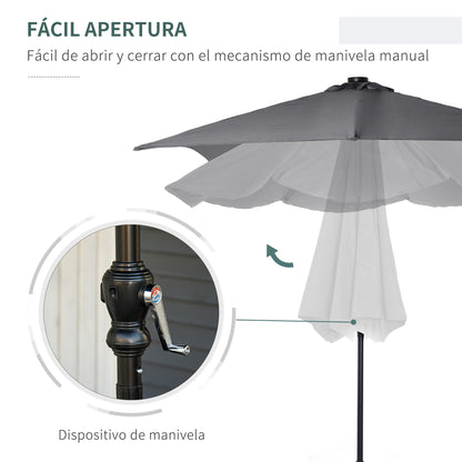 Outsunny Sombrilla De Jardín 268x205x248 Cm Con Techo Inclinable Luces Led Gris_4