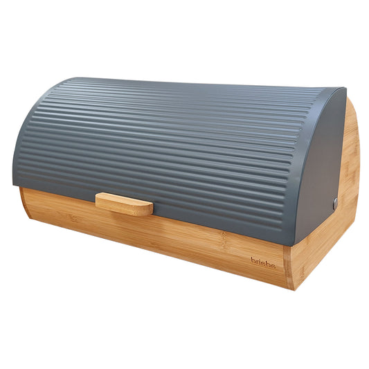 Panera Para Guardar Pan De Mesa Madera Bambú, Tapa Deslizante Bread Box Almacenamiento Bollería, Briebe, Bb1162, Gris_0