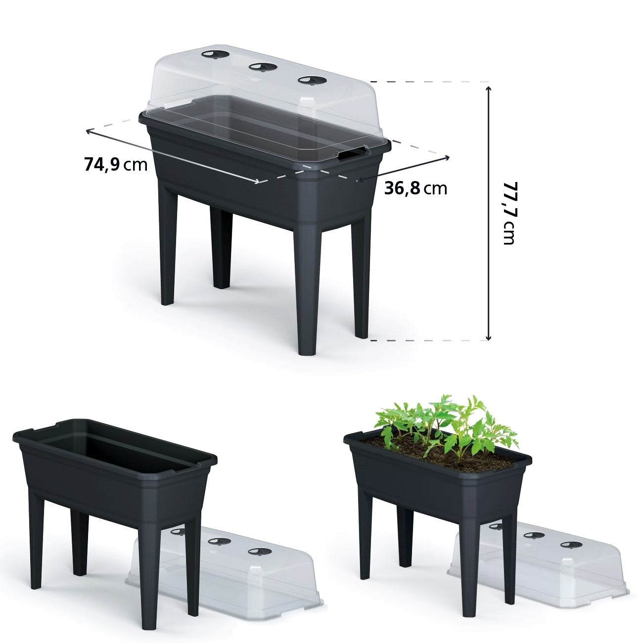 Jardinera Alta Con Cubierta Prosperplast Respana Ecoline De Plastico En Color Antracita 74,9 (largo) X 36,8 (ancho) X 77,7 (alto) Cm