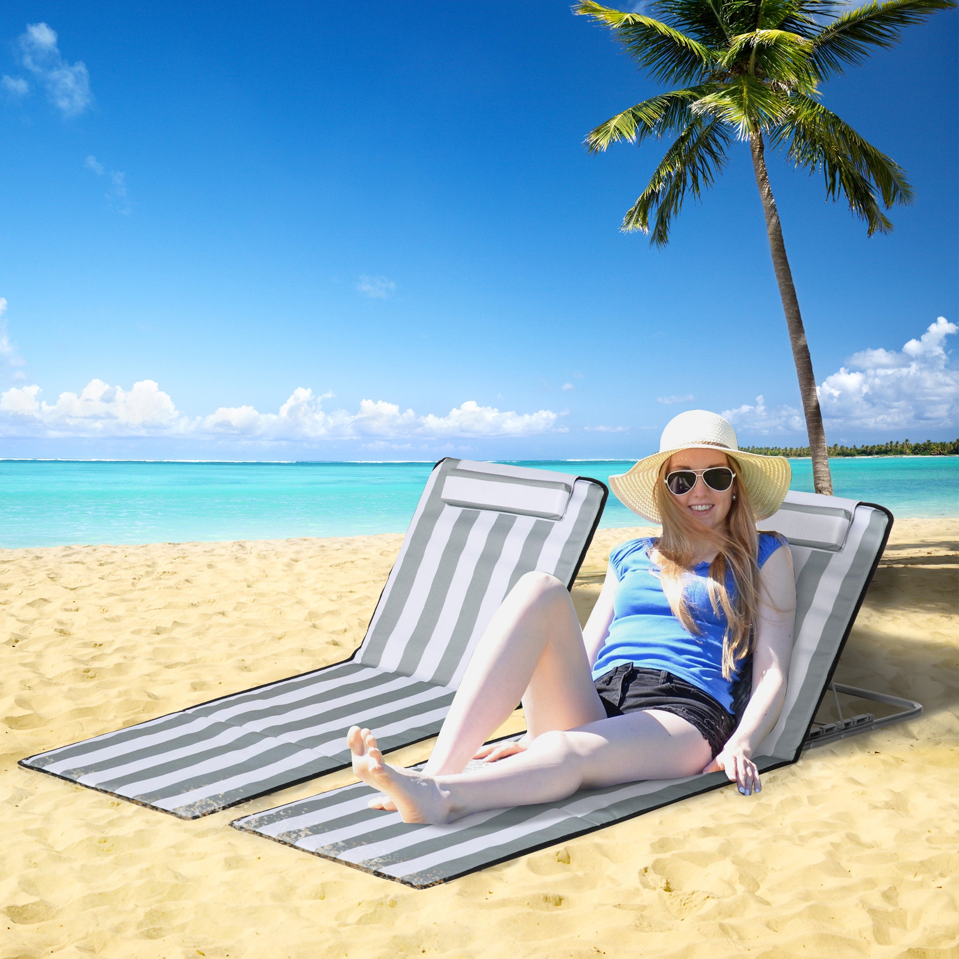 Outsunny Conjunto De 2 Esterillas De Playa Plegables_1