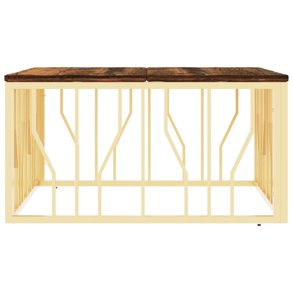 Mesa De Centro Acero Inoxidable Madera Maciza Reciclada Dorada_2