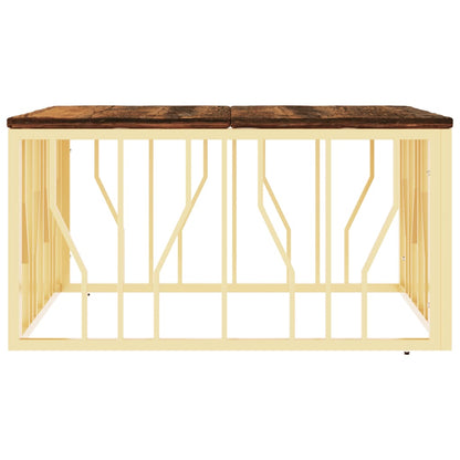 Mesa De Centro Acero Inoxidable Madera Maciza Reciclada Dorada_2